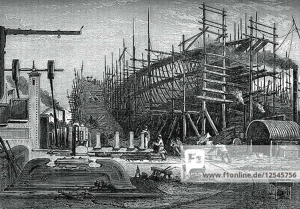 Iron ship  Messrs Samudas yard  Isle of Dogs  London  c1880. Artist: Unknown