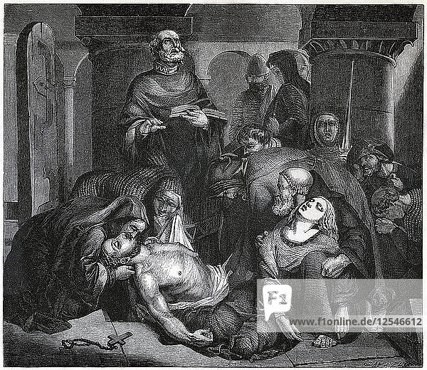 Das Begräbnis von Harold in Waltham Abbey  (1847). Künstler: Frederick Richard Pickersgill
