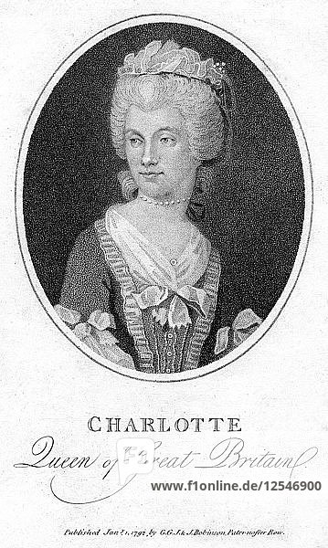 Königin Charlotte  Königingemahlin von Georg III.  (1792). Künstler: Unbekannt