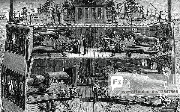 Section view of batteries in the ironclad frigate Alexandra  (c1880). Artist: Unknown