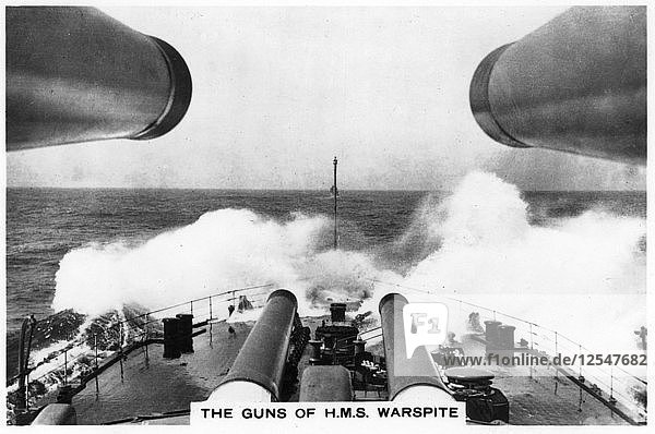 The guns of the battleship HMS Warspite  1937. Artist: Unknown