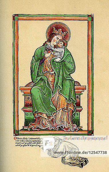 Matthew Paris at the feet of the Virgin and Child  13th century  (1892). Artist: Unknown