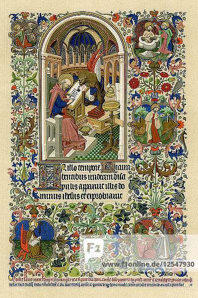 Markus bei der Niederschrift seines Evangeliums  1414-1423  Künstler: Werkstatt des Meisters des Herzogs von Bedford