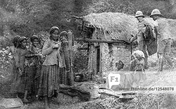 Girls and British soldiers Chakrata hills India 1917. Artist: Unknown