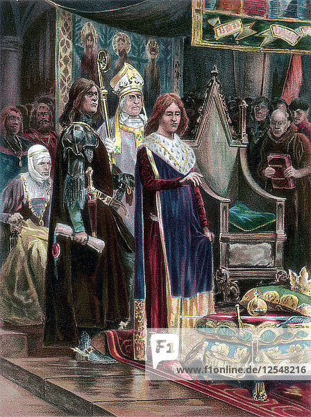 Die Investitur Edwards III. mit dem Pallium  Westminster  Mariä Lichtmess  1327  (1902). Künstler: Unbekannt