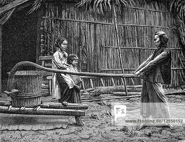 Reismühle  Indochina  19. Jahrhundert. Künstler: Robin