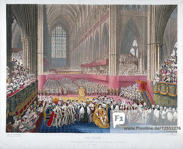 The coronation of King George IV in Westminster Abbey  London  19th July  1821. Artist: Frederick Christian Lewis