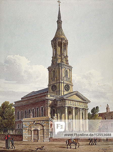 St Leonards Church  Shoreditch  London  1811. Artist: John Coney