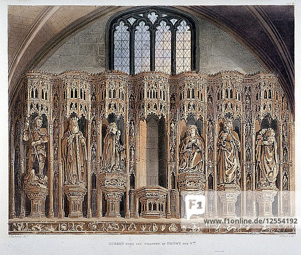 Screen over the chantry of Henry V  Westminster Abbey  London  1811. Artist: J Bluck