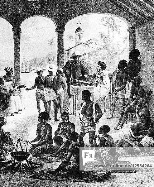 Ein Sklavenmarkt in Martinique  Anfang des 19. Jahrhunderts. Künstler: Unbekannt