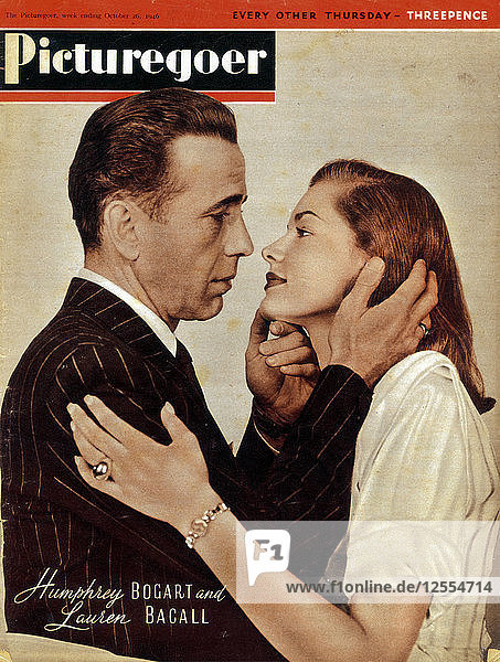Humphrey Bogart (1899-1957) und Lauren Bacall (geb. 1924)  amerikanische Schauspieler  1946. Künstler: Unbekannt