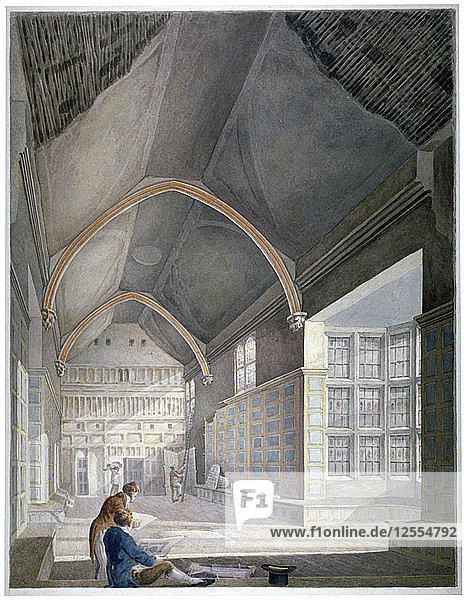 Innenansicht der Halle des Furnivals Inn  während des Abrisses  City of London  um 1819. Künstler: Robert Blemmell Schnebbelie