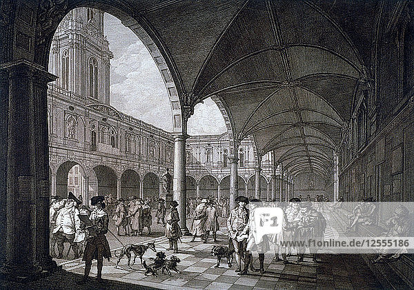 Blick auf den Innenhof der Royal Exchange mit Kaufleuten und Maklern  City of London  1788. Künstler: Francesco Bartolozzi