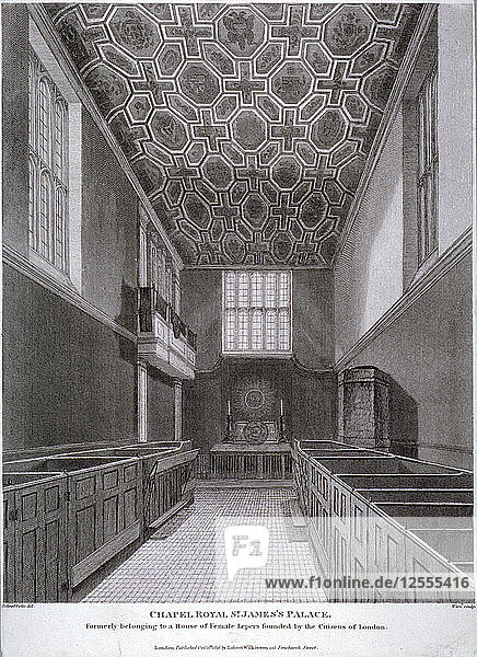 Innenansicht der Königlichen Kapelle im St. Jamess Palace  Westminster  London  1816. Künstler: William Wise