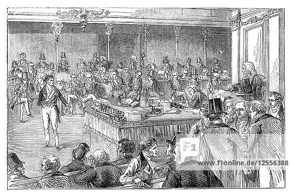 Lord John Russell (1792-1878) bei der Einführung des Reformgesetzes von 1832 (um 1895). Künstler: Unbekannt