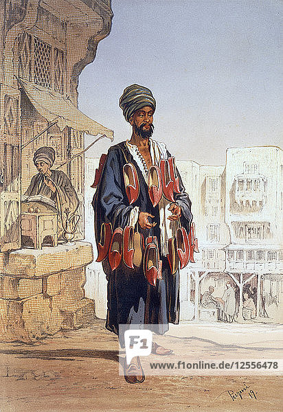 Der Pantoffelverkäufer  1862. Künstler: Amadeo Preziosi