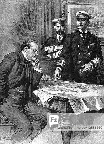 Winston Churchill Charles Madden and Sir John Jellicoe First World War 1914. Artist: Unknown