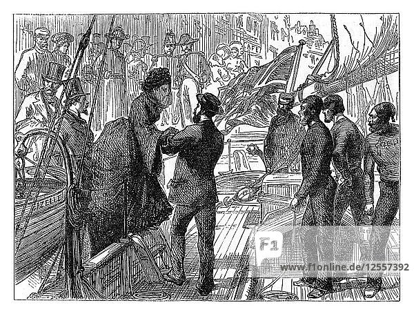 Die Kaiserin der Franzosen bei der Einschiffung in der Gazelle  1870 (Ende 19. Jahrhundert). Künstler: Unbekannt