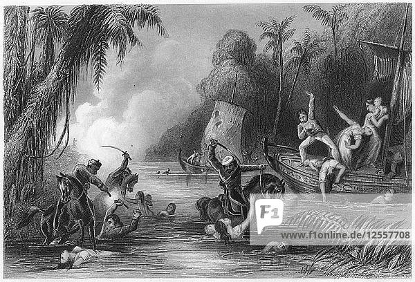 Massaker in den Booten vor Cawnpore  1857  (um 1860). Künstler: Unbekannt