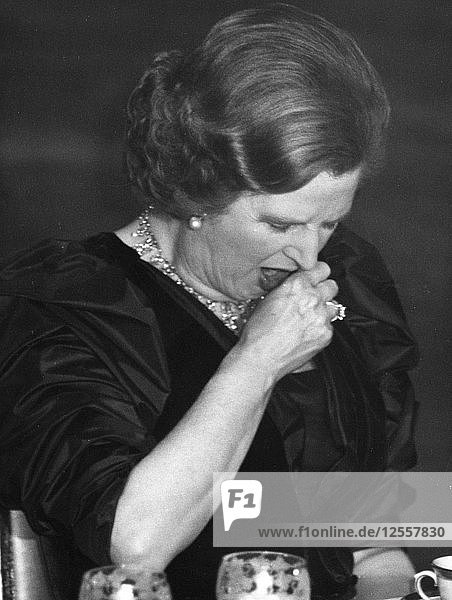 Margaret Thatcher yawning at a dinner in New York USA 2nd May 1981. Artist: Unknown