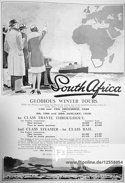 Advert for winter tours of South Africa  1928. Artist: Unknown