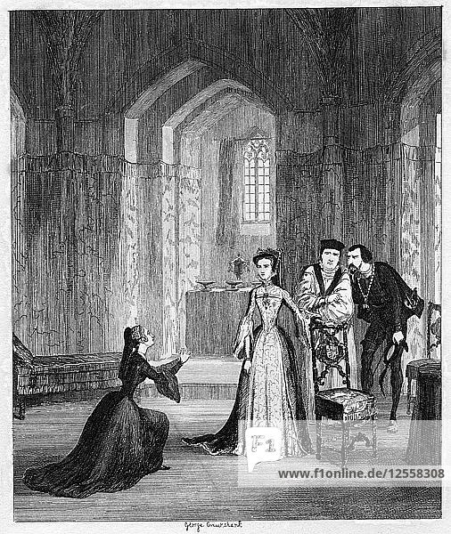 Lady Jane Grey  die Königin Mary anfleht  das Leben ihres Mannes zu schonen  1554 (1840) Künstler: George Cruikshank