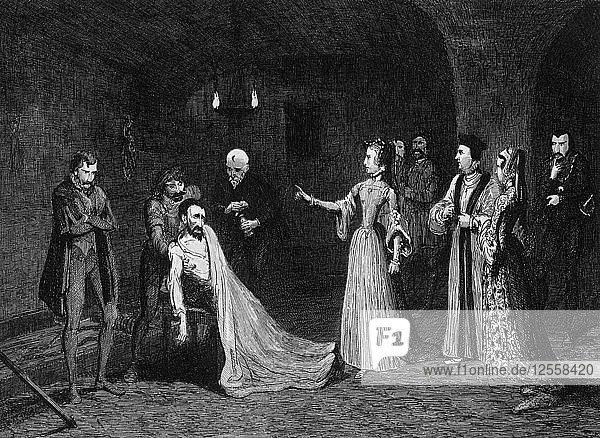 Prinzessin Elizabeth konfrontiert mit Sir Thomas Wyatt in der Folterkammer  1554 (1840).Künstler: George Cruikshank