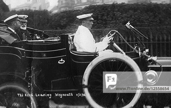 King George V leaving Weymouth  Dorset  by car  11th March 1912. Artist: Unknown
