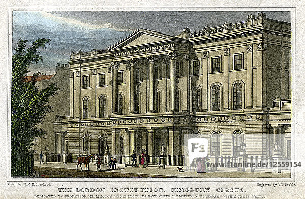 The London Institution  Finsbury Circus  London  um 1827 Künstler: William Deeble