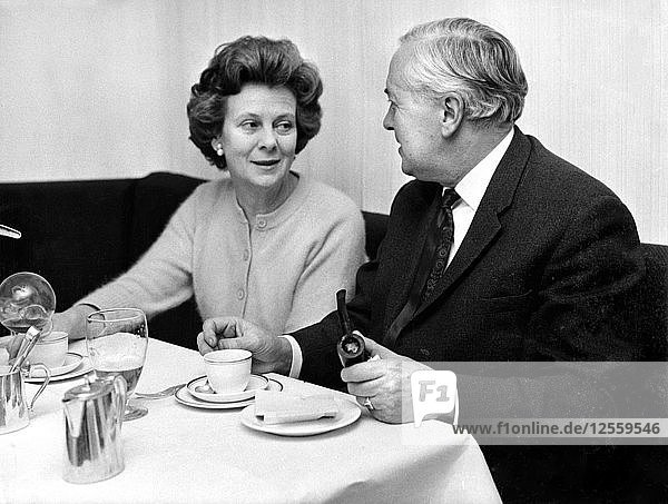 Harold Wilson lunching with his wife Mary at a Soho restaurant London 1968. Artist: Unknown