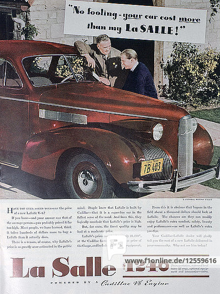 Advert for the LaSalle V8 car 1939. Artist: Unknown
