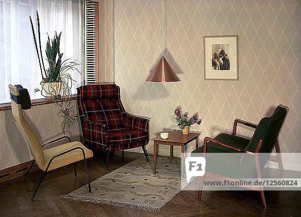 Wohnzimmer in einer normalen schwedischen Wohnung  1950er Jahre Künstler: Göran Algård