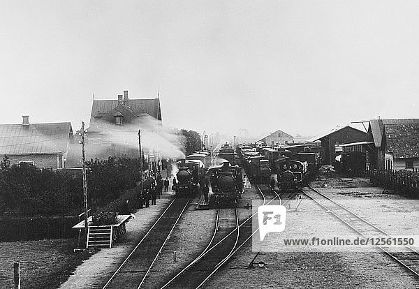 The railwaystation at Klippan village  Scania  Sweden  1910s. Artist: Unknown