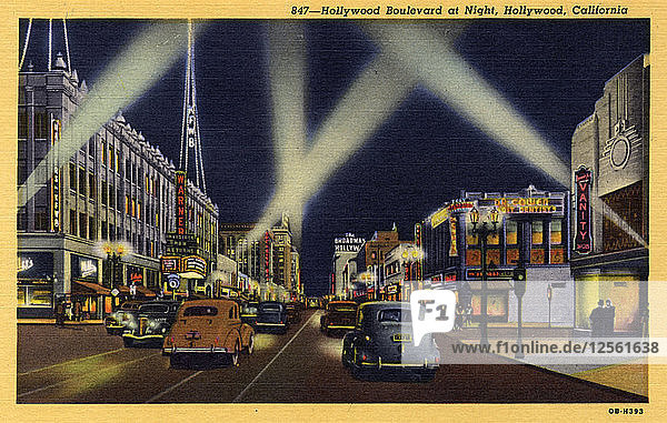 Hollywood Boulevard bei Nacht  Hollywood  Los Angeles  Kalifornien  USA  1940. Künstler: Unbekannt