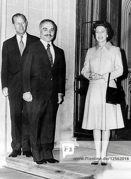 The Queen and the Duke of Edinburgh with King Hussein of Jordan Windsor Castle 1977. Artist: Unknown