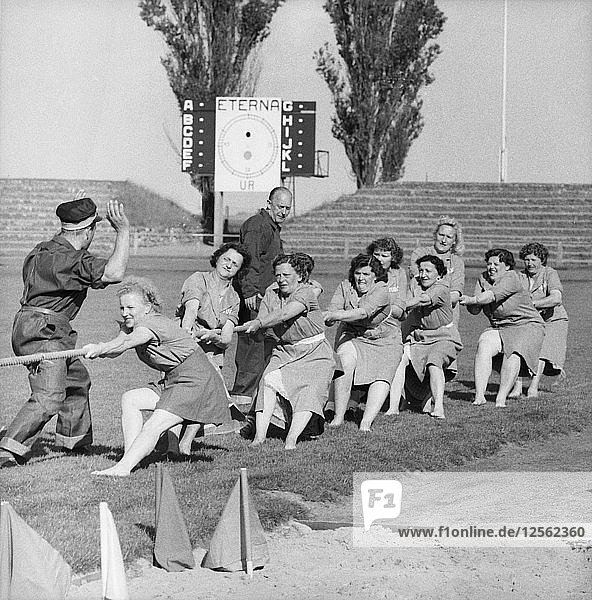 Tauziehmannschaft der Frauen in Aktion  Stadion von Landskrona  Schweden  1957. Künstler: Unbekannt