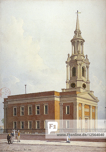 North-west view of St Pauls Church  Shadwell  London  1822. Artist: Robert Blemmell Schnebbelie