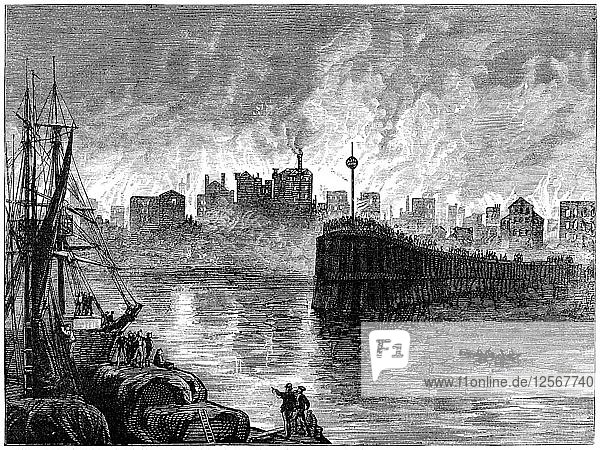 The burning of Chicago  Illinois  USA  1871 (c1880). Artist: Unknown