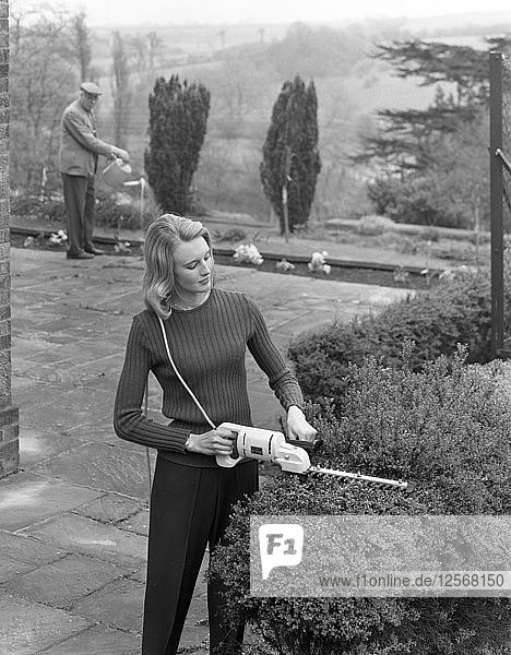 Frau mit elektrischer Gartenschere von Stanley  1965. Künstler: Michael Walters
