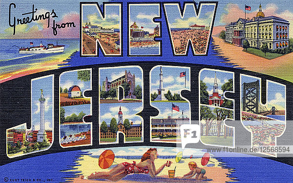 Greetings from New Jersey  postcard  1941. Artist: Unknown