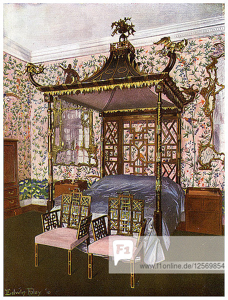 Das chinesische Chippendale-Schlafzimmer  Badminton House  Gloucestershire  1911-1912  Künstler: Edwin Foley
