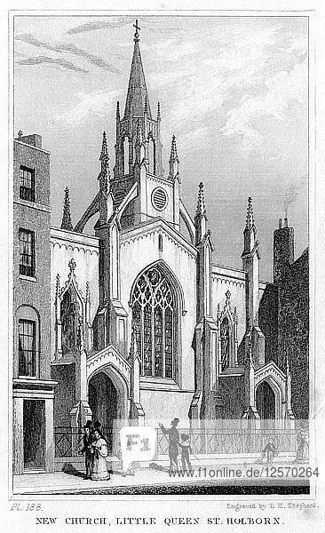 New Church  Little Queen Street  Holborn  London  19th century.Artist: Thomas Hosmer Shepherd
