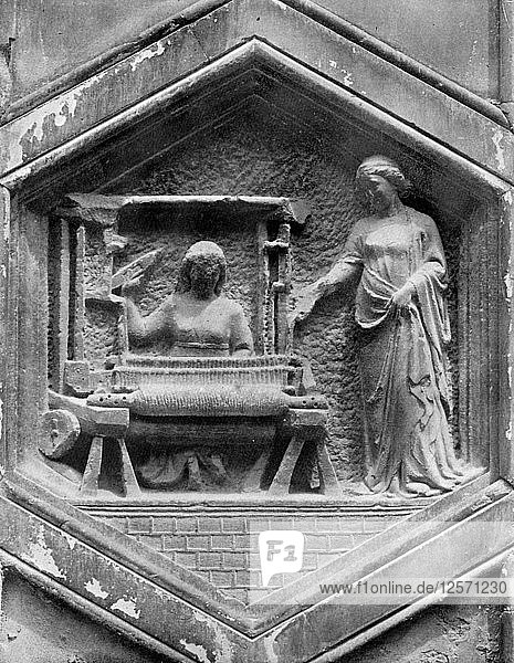 Die Kunst des Webens  Relief am Dom  Florenz  Italien  Mitte des 14. Jahrhunderts (1925). Künstler: Giotto