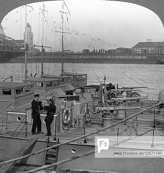 Flotilla of motor boats on the Rhine  c1918-1919.Artist: Realistic Travels Publishers
