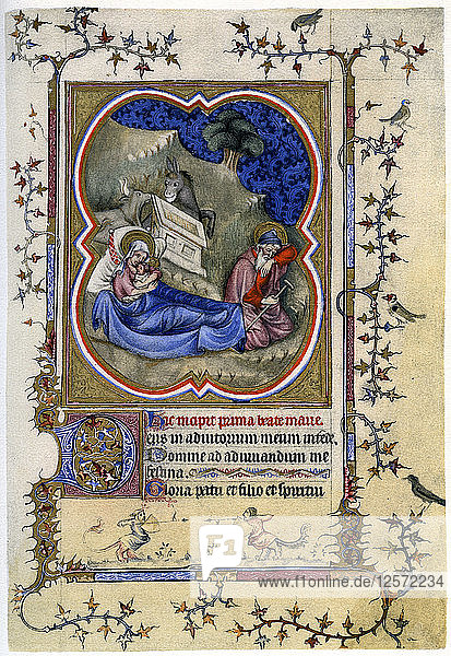 Die Geburt Christi  aus einem Stundenbuch und Messbuch um 1370 (1958). Künstler: Unbekannt