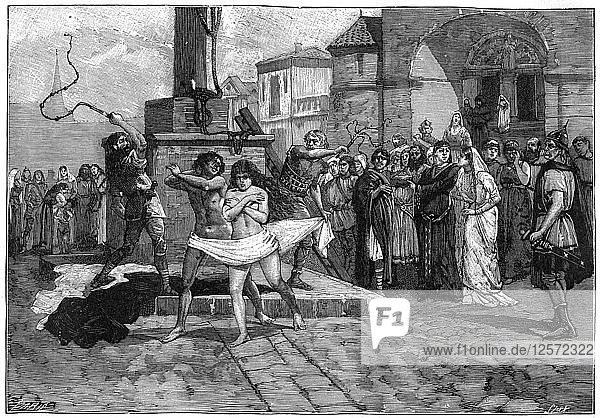 Adulterers being whipped in public  France  8th century (1882-1884). Artist: Unknown