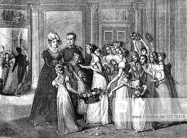 Die Ankunft von Marie-Louise in Compiègne  Frankreich  27. März 1810 (1882-1884). Künstler: Unbekannt