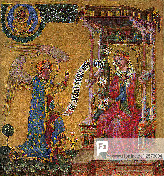 Annunciation of the Virgin Mary  c1350 (1955).Artist: Master of the Vyssi Brod Altar