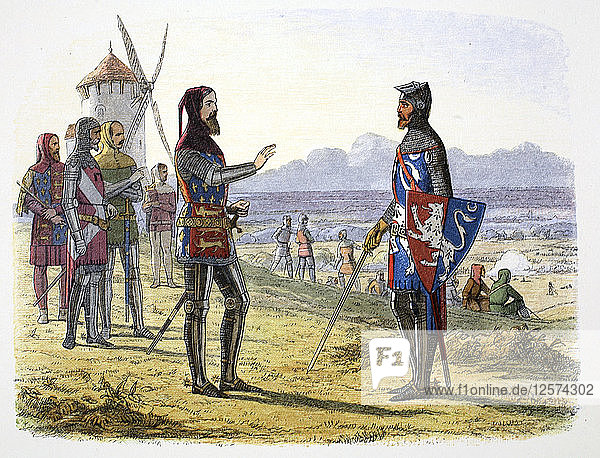 König Edward III. verweigert seinem Sohn in der Schlacht von Crecy  Frankreich  1346 (1864)  den Beistand. Künstler: James William Edmund Doyle