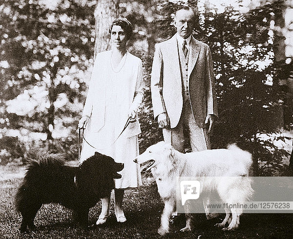 Calvin Coolidge  30th President of the United States  and his wife  1920s or early 1930s. Artist: Unknown